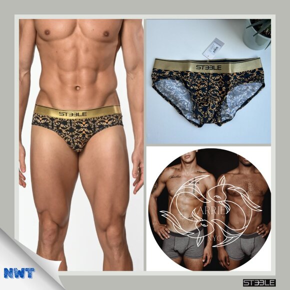 ST33LE - Black Gold Filigree Recycled Polyester Low-rise Brief (M) - Picture 1 of 7